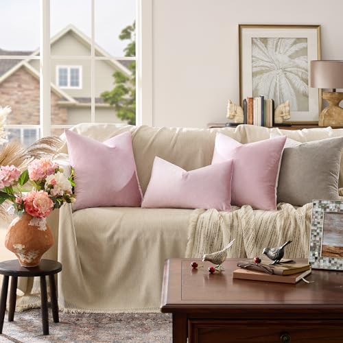 Image of GIGIZAZA Decorative Couch Throw Pillow Cover,18x18 Pink Girl Pillow Covers,Square Sofa Velvet Throw Cushions
