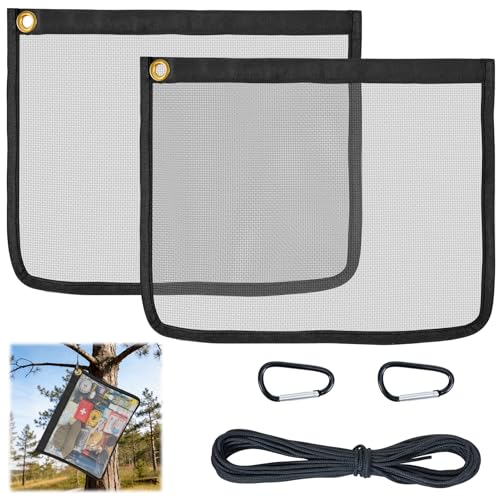 2 Pack Ultralight Rodent Proof Bear Bags 18x14in Fine Mesh Stainless Steel Hanging Bags for Camping & Backpacking Food Storage Critter Protection Kit Includes Nylon Rope & Carabiners for Easy Hanging