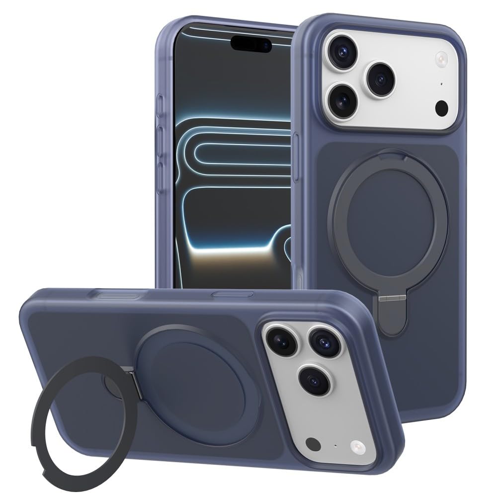 Coque iPhone 17 antichoc silicone bleu foncé avec béquille intégrée - 7