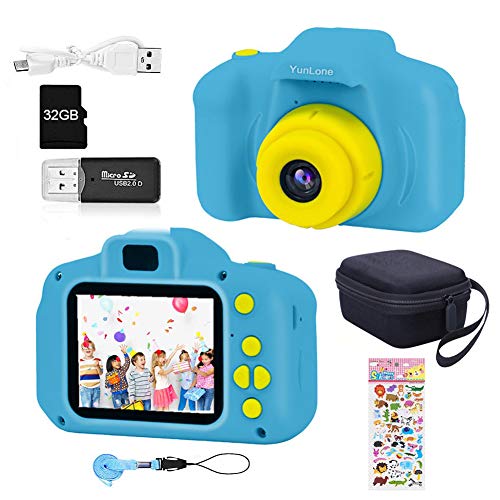 YunLone ToyZoom Cámara para niños Cámaras Digitales Regalos de cumpleaños niños Niñas Video Camara pequeños 1080P IPS 2 Pulgadas - Azul