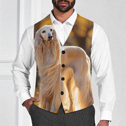 Afghan Hound With Long Hair Novelty Men's Suit Vest Casual Formal Dress Vests Business Waistcoat2