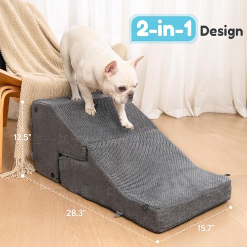 SIEMOUR 3-Step Dog Stair and Ramp for Small Dogs and Cats, Pet Steps for Sofa and Couch with Non-Slip Bottom, Grey by SIEMOUR - Used condition - Image 3