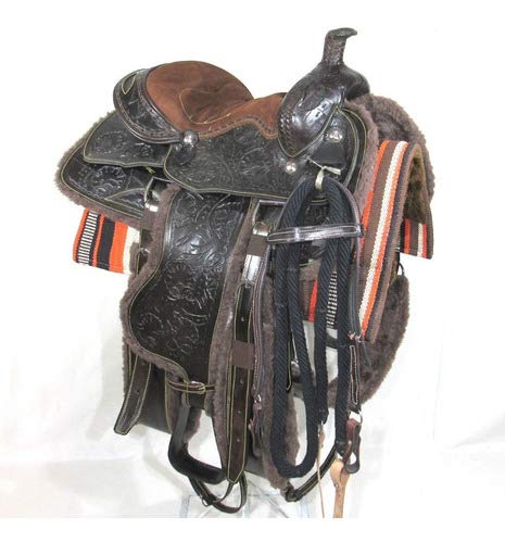 Sela Prova De Laço Marrom Americana Entalhada Completa Arreada Profissional 16 Polegadas Couro