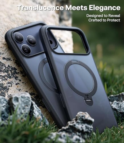 Image of TORRAS Ostand Q3 Spin Designed for iPhone 17 Pro Case, 360 Rotatable Ring Stand & 18N Strong Magnetic Lock, Military-Grade Shockproof Cover for Hands-Free Viewing, Black