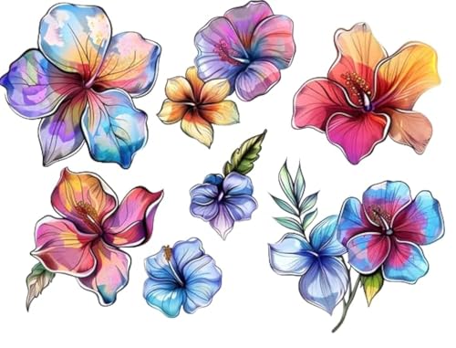 Large Hawaiian Hibiscus Flower Wall Decals, Easy Peel & Stick, Colorful Hawaii Flower Designs for Nursery, Bedroom, Living Room - Removable, Floral Wall Stickers for Home Decor (Hibiscus)