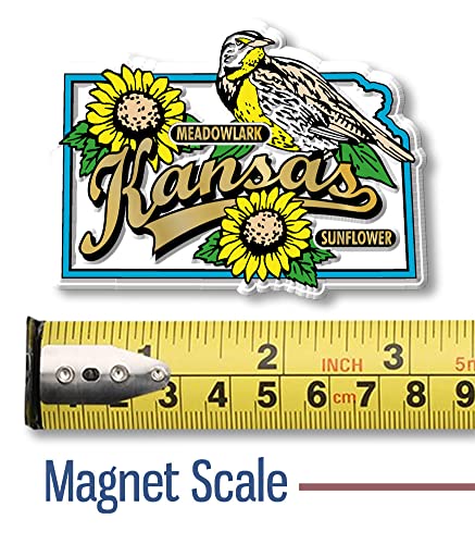 Imán decorativo mapa Kansas estado y flor 3 x 2.2 pulg miniatura 5