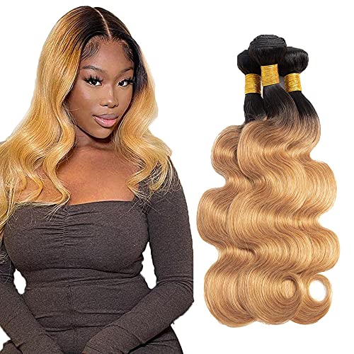 16 18 20 Inch honey blonde bundles 1b/27 Ombre Blonde Human Hair 3 Bundles Body Wave Hair Weaves Two Tone 1b/27 Brazilian Unprocessed Hair Wefts Extensions