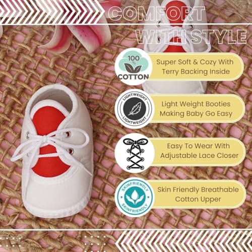 Image of Neska Moda 6 To 12 Months Baby Boys & Baby Girls Cute Soft Cotton Pre-Walker Lace Booties-BT4713