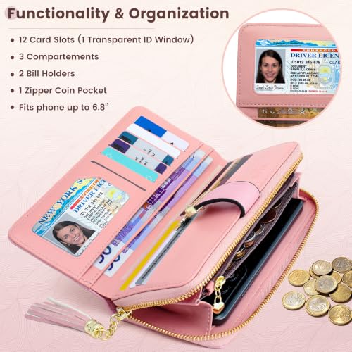Image of Pomelo Best RFID Wallets for Women Multi Card Slots ID Window | Large Capacity, 12 Card Slots, Id Window, 3 Compartment, 2 Bill Hoder, Phone Pockets, Zipper Coin Pocket, Soft Leather