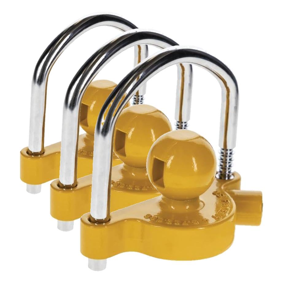 Image of REESE Towpower 72783 Coupler Lock, Adjustable Storage Security, Heavy-Duty Steel, Yellow and Chrome (Universal Fit) (Pack of 3)