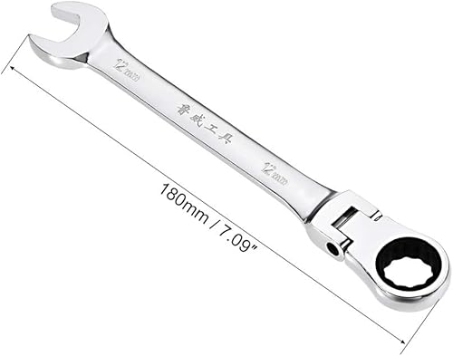 Miniatura 2 de uxcell Llave combinada de trinquete de cabeza flexible de 0.472 in métrica 72 dientes 12 puntos trinquete caja terminada herramientas de llave