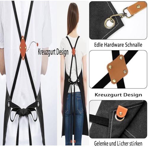 XCSJKJ Grillschürze für Männer Kochschürze Herren Lustig, mit 4 Taschen Grillen Geschenk BBQ Schürze Küchenschürze, der Mann der Mythos die Legende Schwarz Schürzen GRILLMEISTER (Kreuzgurt-Stil)