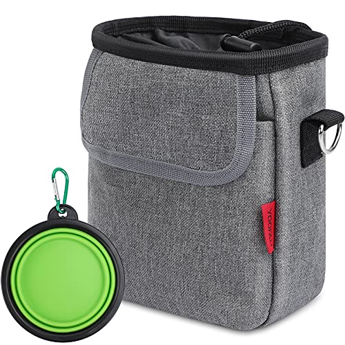 YOOFAN Leckerlibeutel fur Hunde -Praktischer Futterbeutel Hunde mit Integriertem Hundekotbeutel Spender, Dog Snack Tasche Abnehmbare-Snackbeutel Hunde für Hundetraining mit Faltbarer Trinknapf,Grau Cover