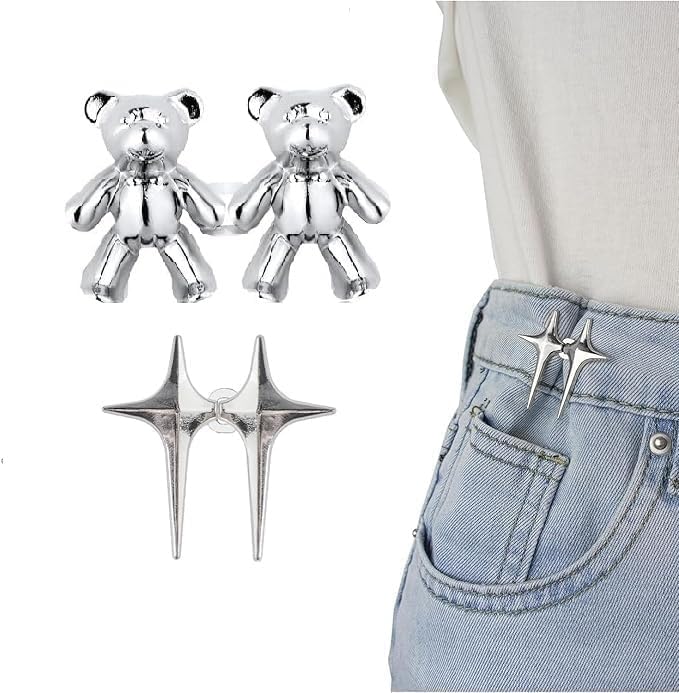 Image of YEKDA Denim Button Kit - 2 PCS Assorted Jeans Buttons for Quick Fix & DIY Adjustment - No-Sew Snap-On Metal Buttons for Pants, Skirts, Shorts - Easy Waist Size Control (Star &Teddy)