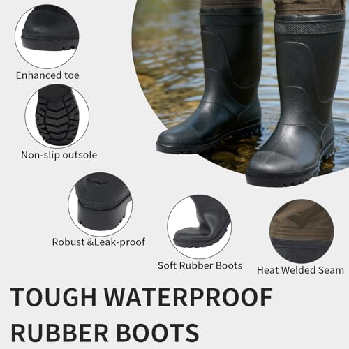 Image of Fishing Waders for Men & Women, Waterproof 2-Ply Nylon /PVC Chest Wader with Boots for Outdoor Sizes 4-13 Bootfoot