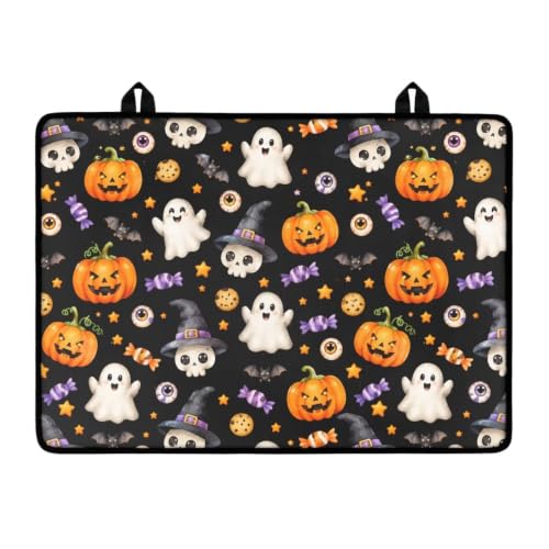 Image of Electric Stove Top Covers Heat Resistant Glass Ceramic Cooktop Cover Mat, Halloween 2026 Kitchen Decor Scratch Resistant Flat Top Stove Cover, 29 x 21 Inch, Ghost Pumpkin Skull Candy Print