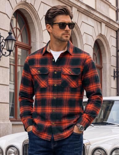 Image of Cotrasen Mens Flannel Shirts Cotton Plaid Button Down Shirt | Long Sleeve, Corduroy Collared, Soft,Breathable, Work, Western, Trendy, Casual Classic Flannel Shirt with Pocket