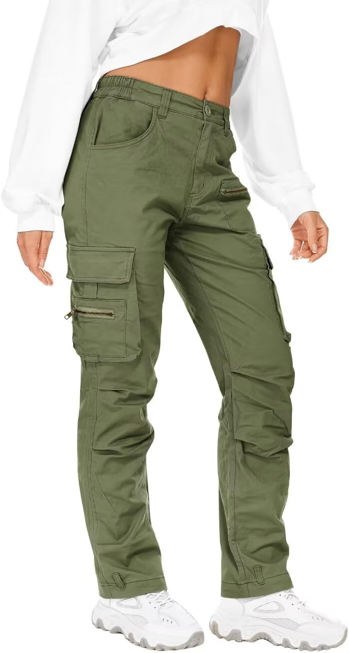 KOCTHOMY Hiking Pants Women Relaxed Fit Cargo Pants Casual Work Pants with Zipper Pockets No Belt,8611 ArmyGreen 2