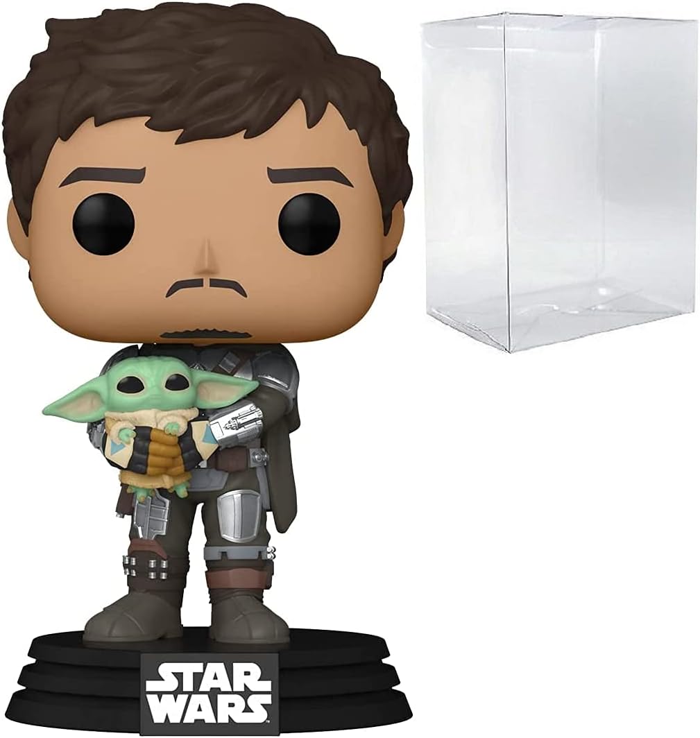 Funko Star Wars: The Mandalorian - Mandalorian (Din Djarrin) Holding Grogu [The Child] Pop! Vinyl Figure (Bundled with Compatible Pop Box Protector Case)
