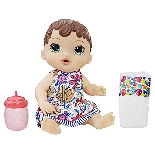 Baby Alive Lil' Sips Baby Brown Hair Doll That Drinks & Wets, with Diaper & Bottle, for Kids Ages 3 Years Old & Up