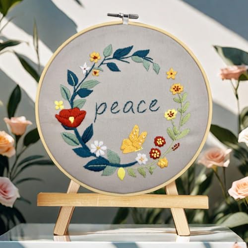 Image of Speedura 4-Set Embroidery Kit for Beginners - Easy Needlepoint Starter Kit for Adults to Learn Hand Embroidery with Stamped Designs, Cross Stitch Patterns, and Fun DIY Projects (Floral Inspiration)
