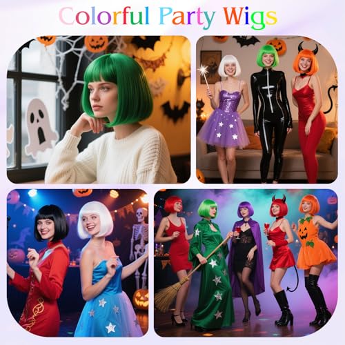Image of MEEZY Light Purple Short Bob Wigs Straight Hair with Flat Bangs Heart Sunglasses for Women, Colorful Funny Cosplay Daily Party Neon Wig Synthetic Natural As Real Hair Carnival Halloween Costume