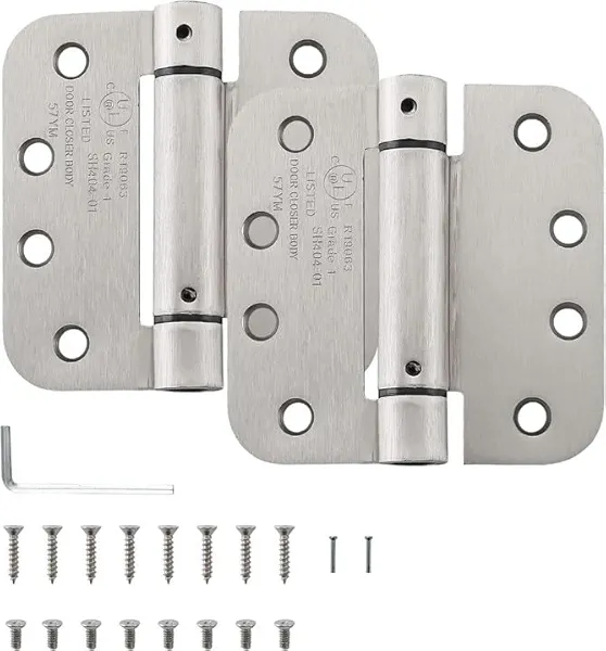 HOME MASTER HARDWARE Self Closing Door Hinges, 4 inch Spring Loaded Hinges, Adjustable Tension for Interior Door, UL Listed with 5/8" Radius Corners, Satin Nickel, 2 Pack