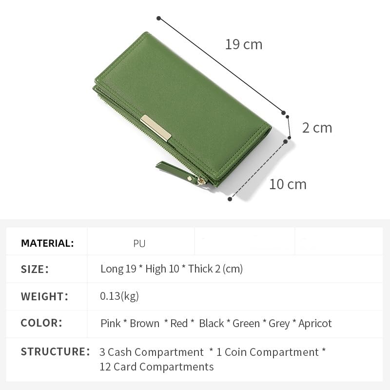 Leather Long Bifold Wallets Women's Wallet Double Fold with Zipper Multifunctional Leather Wallet, Large Capacity Card Holder, Hand-Held Wallet，Leather Bifold Wallets with Zipper Coin Pocket (Black)2