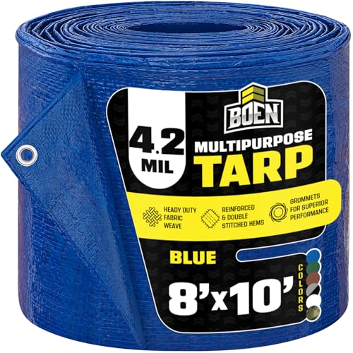 Waterproof Tarp 8x10, Blue Poly 4.2 Mil Rip Proof Camping Tent Paint Cover