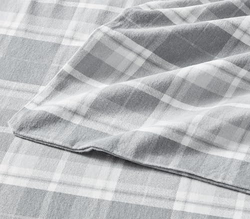 Image of Laura Ashley - Flannel Sheets King Size, Anti-Pilling & Wrinkle Resistant Cotton, Touchably Soft for All-Season Comfort - Bed Sheets with Matching Pillowcases & Fitted Sheet (Mulholland Plaid Grey)