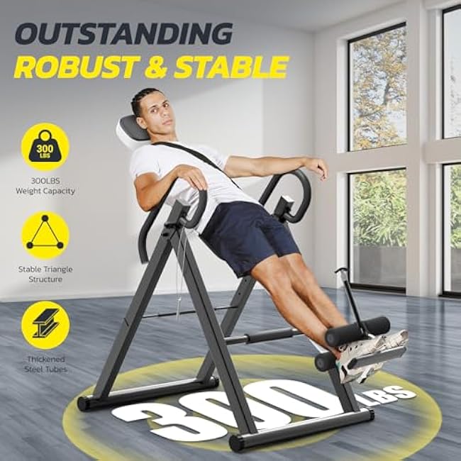 YOLEO Gravity Heavy Duty Inversion Table with Headrest & Adjustable Protective Belt Back Stretcher Machine for Pain Relief Therapy