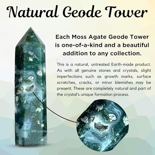 Image of Crystal Heaven Certified Moss Agate Crystal Tower Obelisk Point for Chakra, Healing and Balancing - AAA Grade Original Certified Gemstone Agate for Reiki Meditation Yoga Spiritual (2-3 Inches)