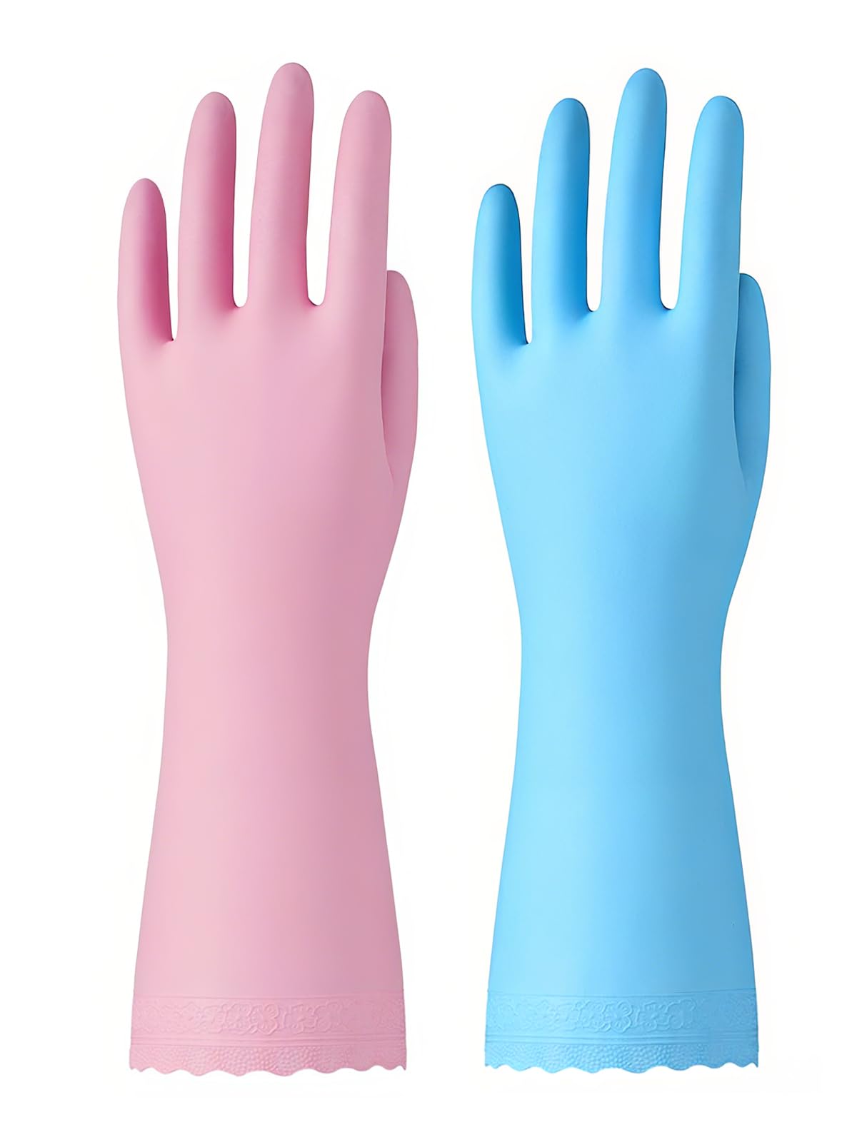 Bamllum Rubber Cleaning Gloves - 2 Pairs Latex Free Kitchen Cleaning Gloves with Cotton Liner- Household Dishwashing Gloves, Non- Slip Waterproof (