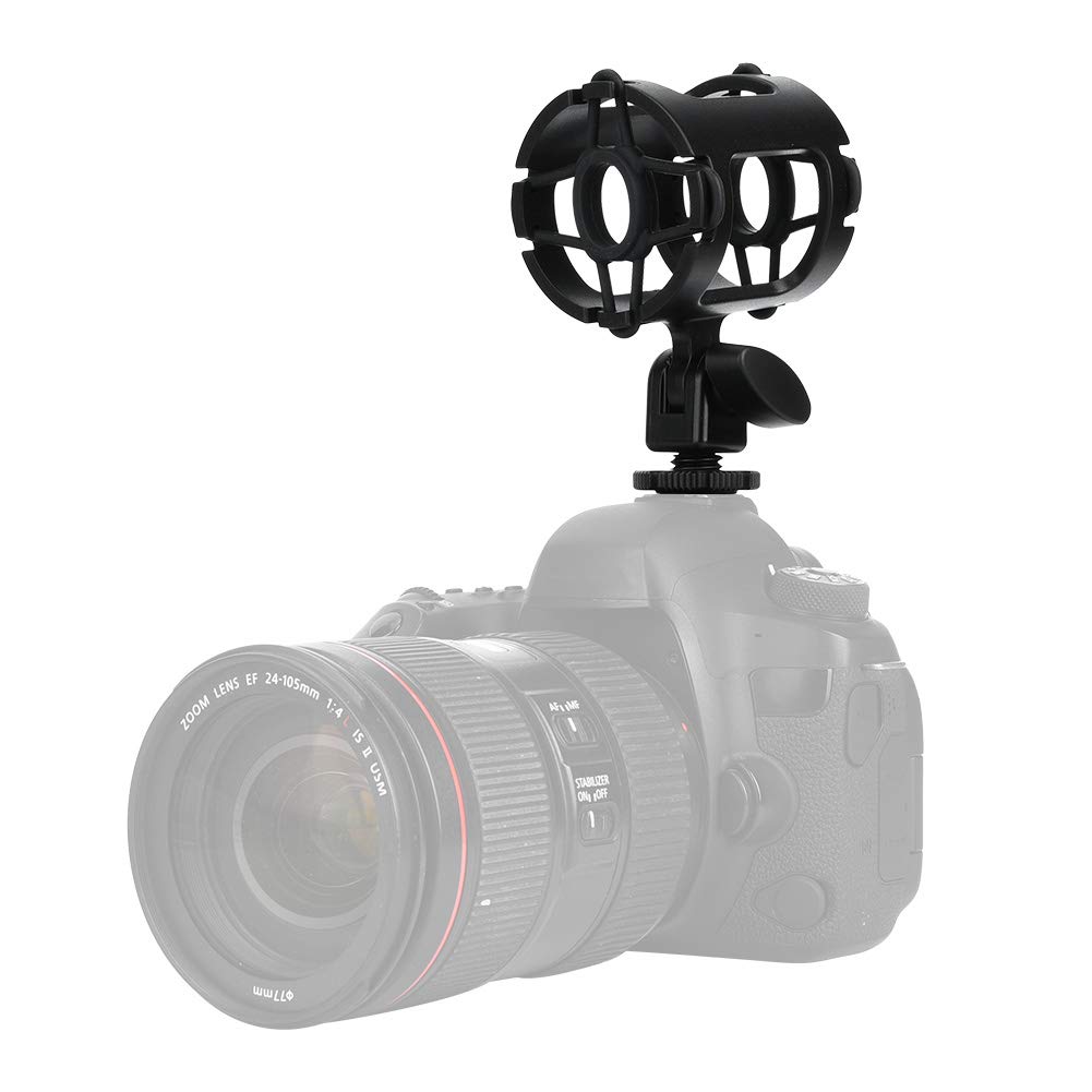 TANIQIACA Universal Plastic Microphone Mount Holder, Shock Proof Clamp with Cold Shoe for Camera, 3/8 inch Screw Hole, Adjustable Angle, Noise Reduction, Sturdy and Lightweight