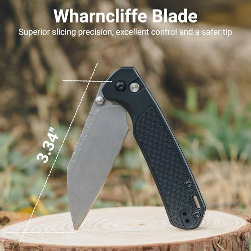 Image of CJRB Pyrite-Light Pocket Knife, 3.34'' Damascus Steel Blade Folding Knife