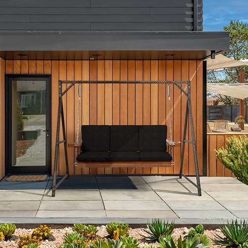 Image of Arden Indoor /Outdoor Swing Cushion Set, 56 x 20, Water Repellent, Fade Resistant, Cushion Set for Swing or Bench Black Leala