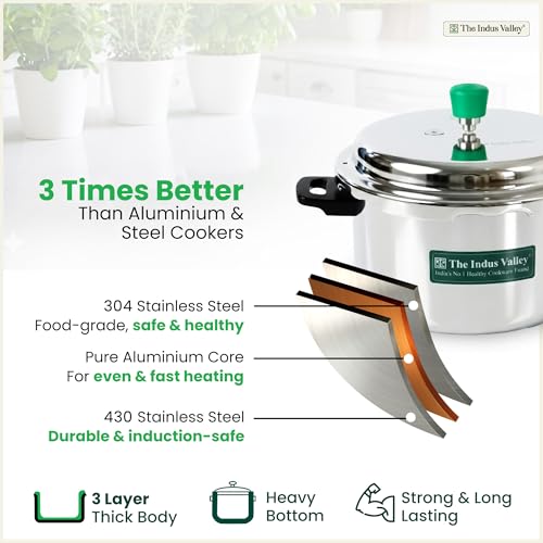 Image of The Indus Valley Triply Stainless Steel 3 litre Pressure Cooker Outer Lid | Induction Friendly | ISI-Certified, Nonstick 3-Layer Body, 100% Pure & Toxin-Free, 5 Years Warranty