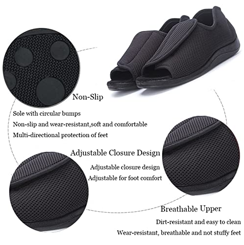 ZXAY Adjustable Closure Comfy Slippers,Summer Extra Wide Open Toe Sandals, Adjustable Arthritis Edema Slippers for Seniors,Brown,404