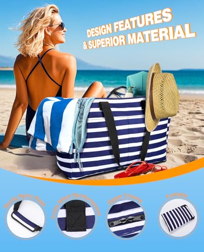 beach bag with cooler 49l large family beach tote with zipper waterproof sandproof beach bags for women and men foldable lightweight travel bag for pool picnic gym