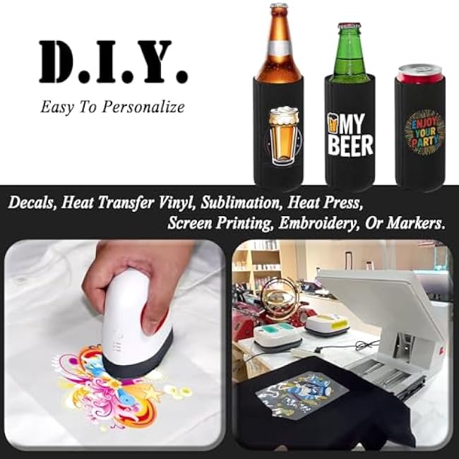 12pack Slim Can Cooler Sleeves, Insulated 12 oz Skinny Tall Beer Coke Cola Soda Drink Bottle Can Coolers, Nonslip Neoprene Collapsible Sublimation Blank Cold Cans Cooler Holder Sleeve (Black)