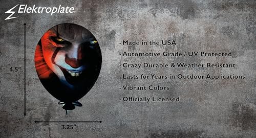 Image of Elektroplate Pennywise Balloon It Movie Dynamic Car Decal 4.5 inch | Officially Licensed, Weatherproof Automotive Grade Horror Movie Vinyl Sticker for Water Bottle, Laptop & More