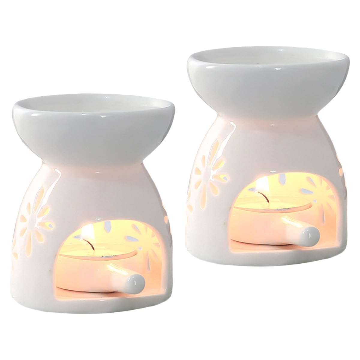 Cabilock Brûleur de Parfum d'Aromathérapie à Bougie Lot de 2 Céramique Design Élégant pour Chaleur Douce Décoration Intérieure