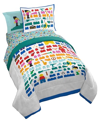 Image of Jay Franco Kids Comforter Set Includes Sheets and Pillow Covers - Soft and Cozy Bed Set for Stylish Room Decor, Official Licensed Bedding, White - LEGO, 5 Piece Twin