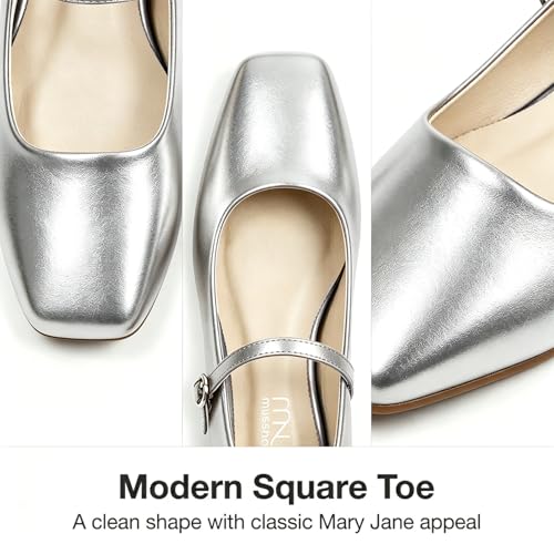Image of MUSSHOE Square Toe Mary Jane Flats for Women: Comfortable Non-Slip Dressy Business Casual Shoes with Adjustable Strap for Office Work