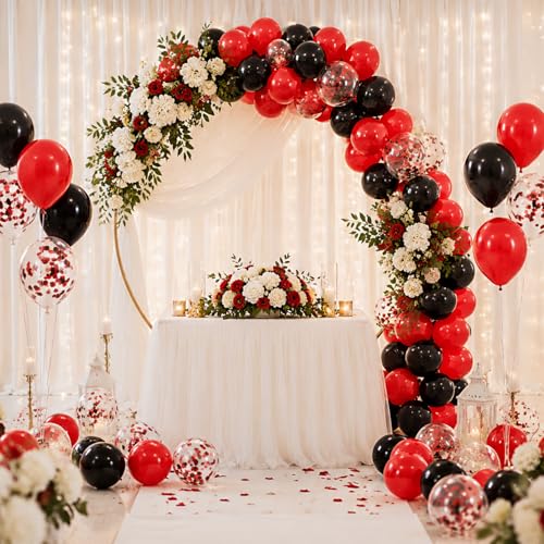 Image of 50 PCS Red & Black Balloons Set, Red Black Confetti Balloons Decorations, 12in Latex Balloons Kit for Birthday, Party, Graduation, Anniversary, Celebration Supplies