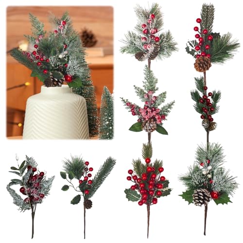 8 Stück Künstliche Tannenzweige Kleine Künstliche Rote Beeren...
