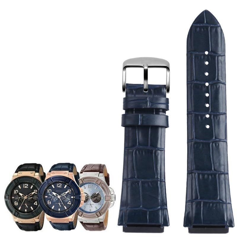 Bracelet montre cuir véritable GUESS W0247G3 bleu, finition artisanale haute qualité