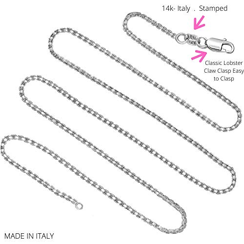 REAL Solid 14K Yellow or White Gold 0.50mm - 1.3mm Diamond-Cut Square Mirror Box Veneziana Chain Necklace with Lobster Claw Clasp | Multiple Lengths Available | Men Women | MADE IN ITALY2