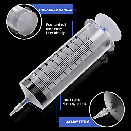 1 Pack 500ml Plastic Syringe Large Syringes Catheter Tip Sterile Individual Wrap with Tip Cap Adapter Soft Tube,Measurement for Scientific Labs,Measuring Liquids,Pet Feeding,Oil or Glue
