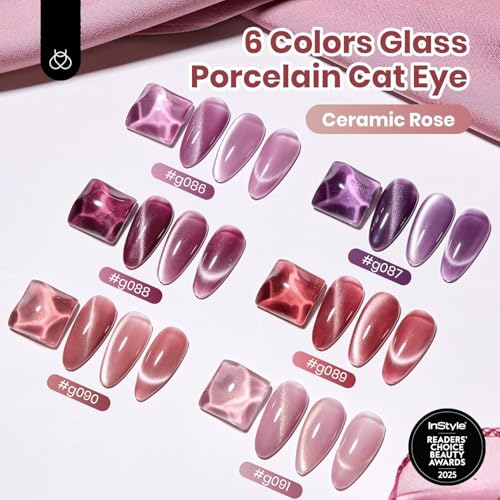 Image of Beetles Purple Cat Eye Gel Polish Nail Set, 6 Colors Glitter Gel Polish | Magnetic Cat Eye Gel Purple Red Pink Gel Polish Kit Soak Off UV Ceramic Rose Collection Manicure Gift for Women